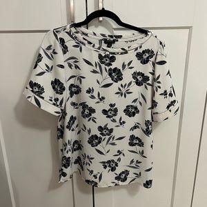 Ann Taylor Floral white and navy top